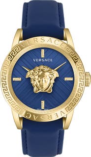 Versace V-Code Swiss Quartz Leather Strap Watch, 43mm