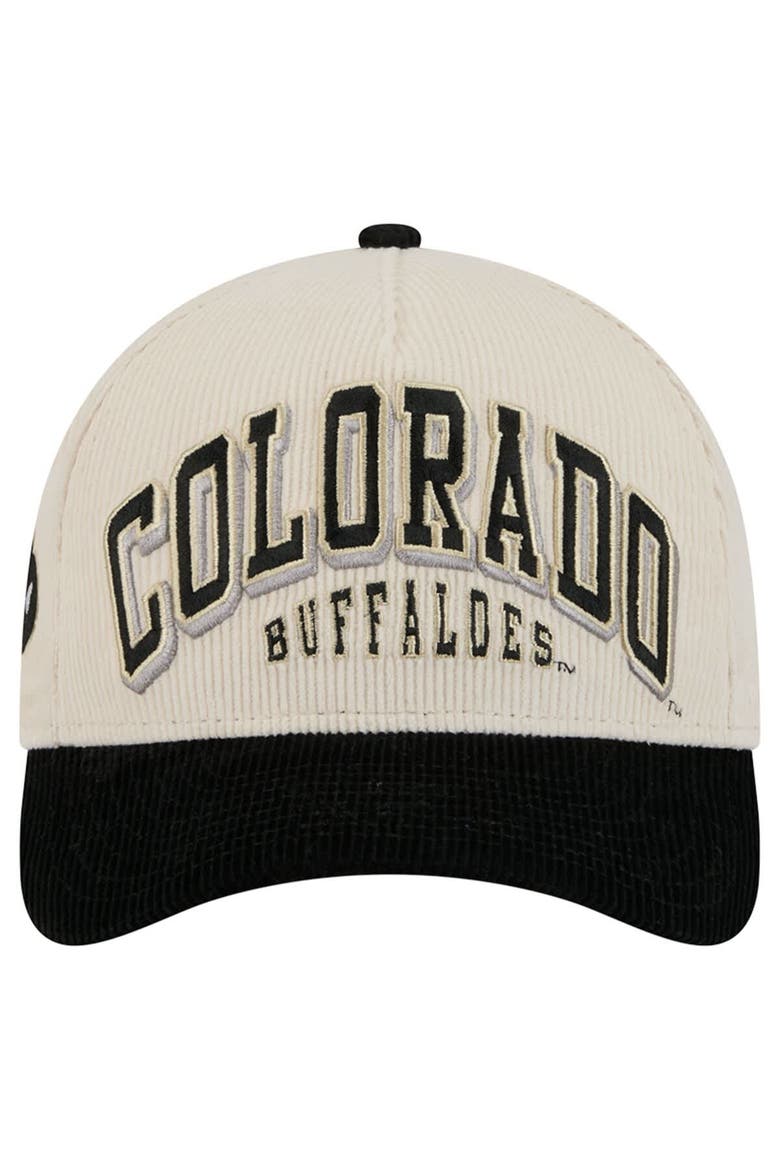 Men's New Era Black/Cream Colorado Buffaloes Arch Two-Tone Corduroy 9FORTY A-Frame Adjustable Hat, Alternate, color, Black