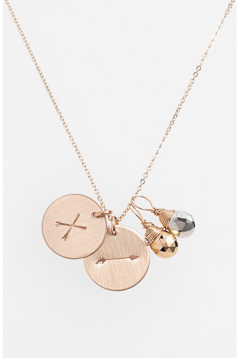 Pyrite Initial & Arrow 14k-Gold Fill Disc Necklace, Main, color, GOLD PYRITE/ SILVER PYRITE X