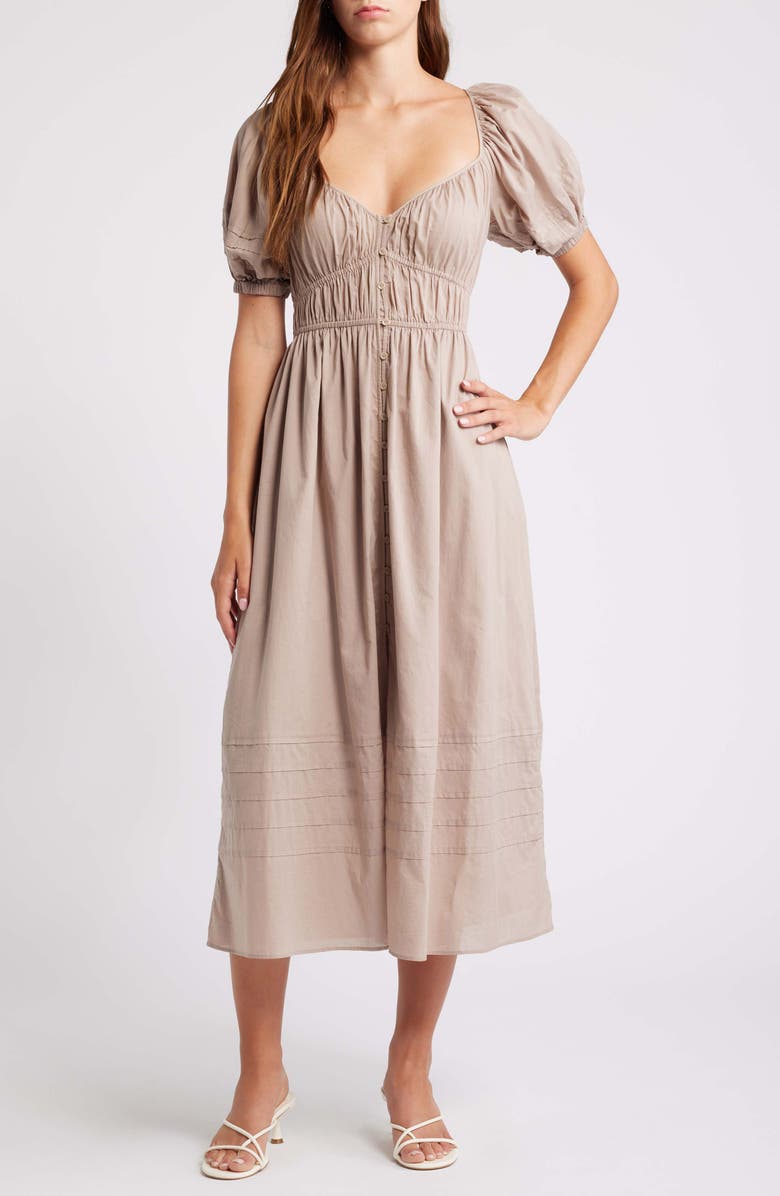 & Other Stories Pleat Detail Cotton Dress, Main, color, Mole Medium Dusty