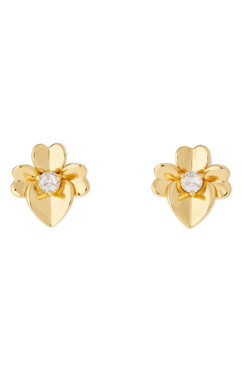Kate Spade New York precious pansy stud earrings, Main, color, Gold.