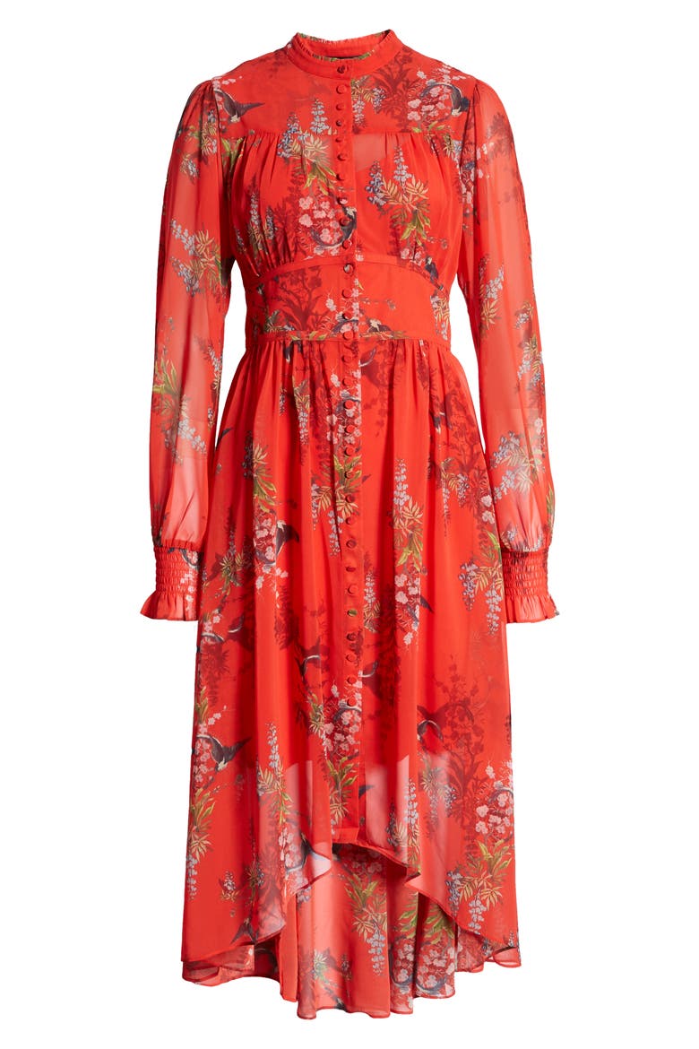 Leonie Melisma Floral High/Low Long Sleeve Dress, Alternate, color, RED