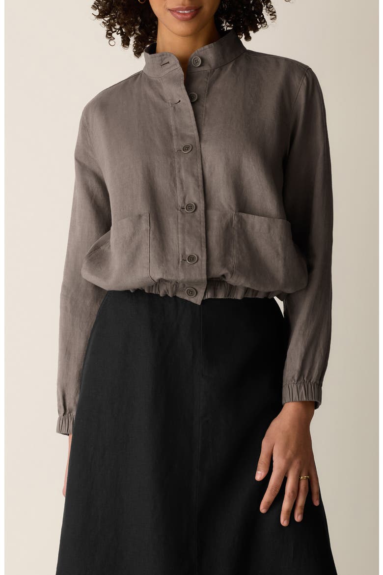Stand Collar Organic Linen Jacket, Main, color, WALNUT