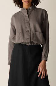 Eileen Fisher Band Collar Organic Linen Jacket