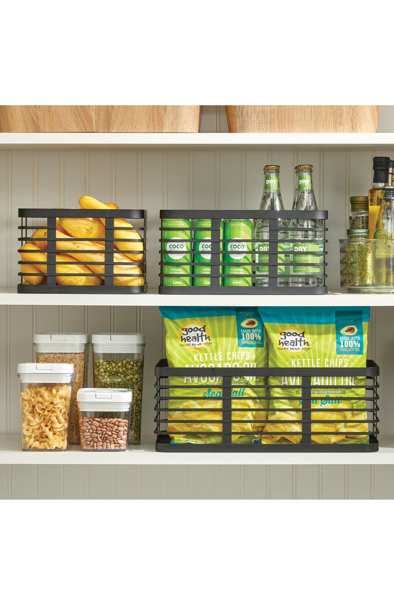 mDesign Metal Pantry Basket with Handles - Set of 4 - Matte Black, Alternate, color, Black