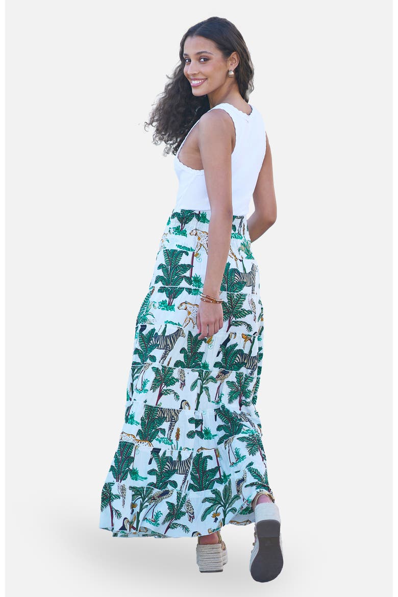 Animal Print Cotton Tiered Maxi Skirt, Alternate, color, White