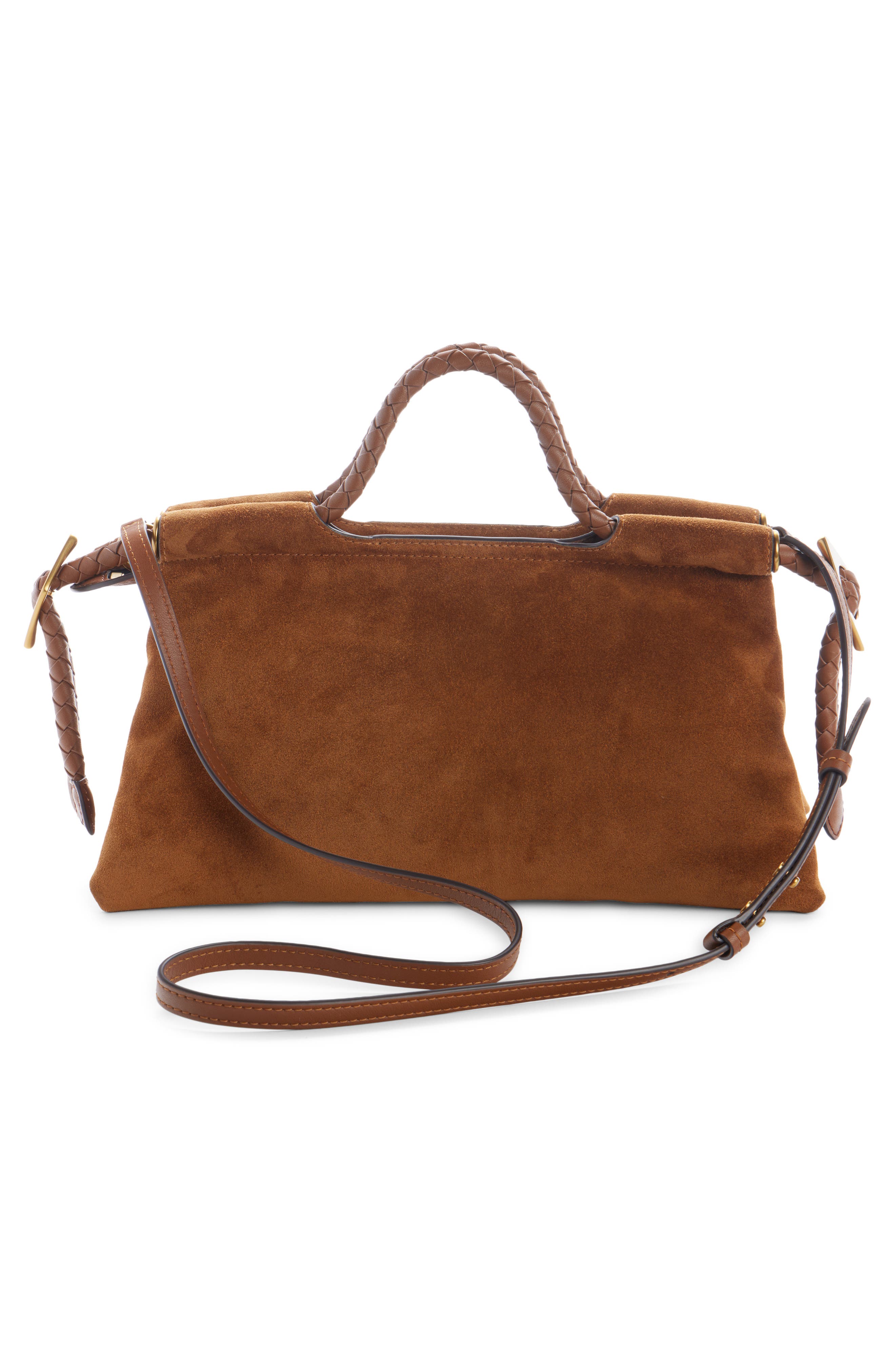 Pipa Suede Handbag, Alternate, color, COGNAC 50CO