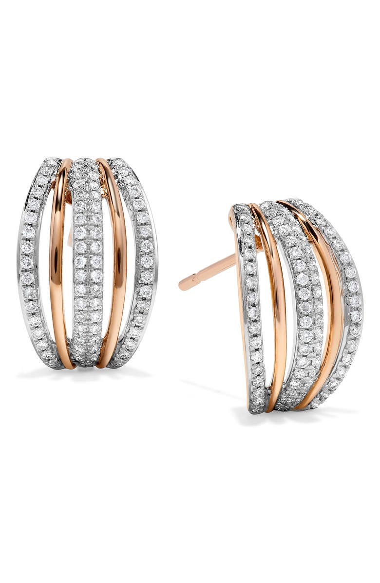 H.J. Namdar Two-Tone Diamond Huggie Hoop Earrings, Main, color, White And Rose Gold