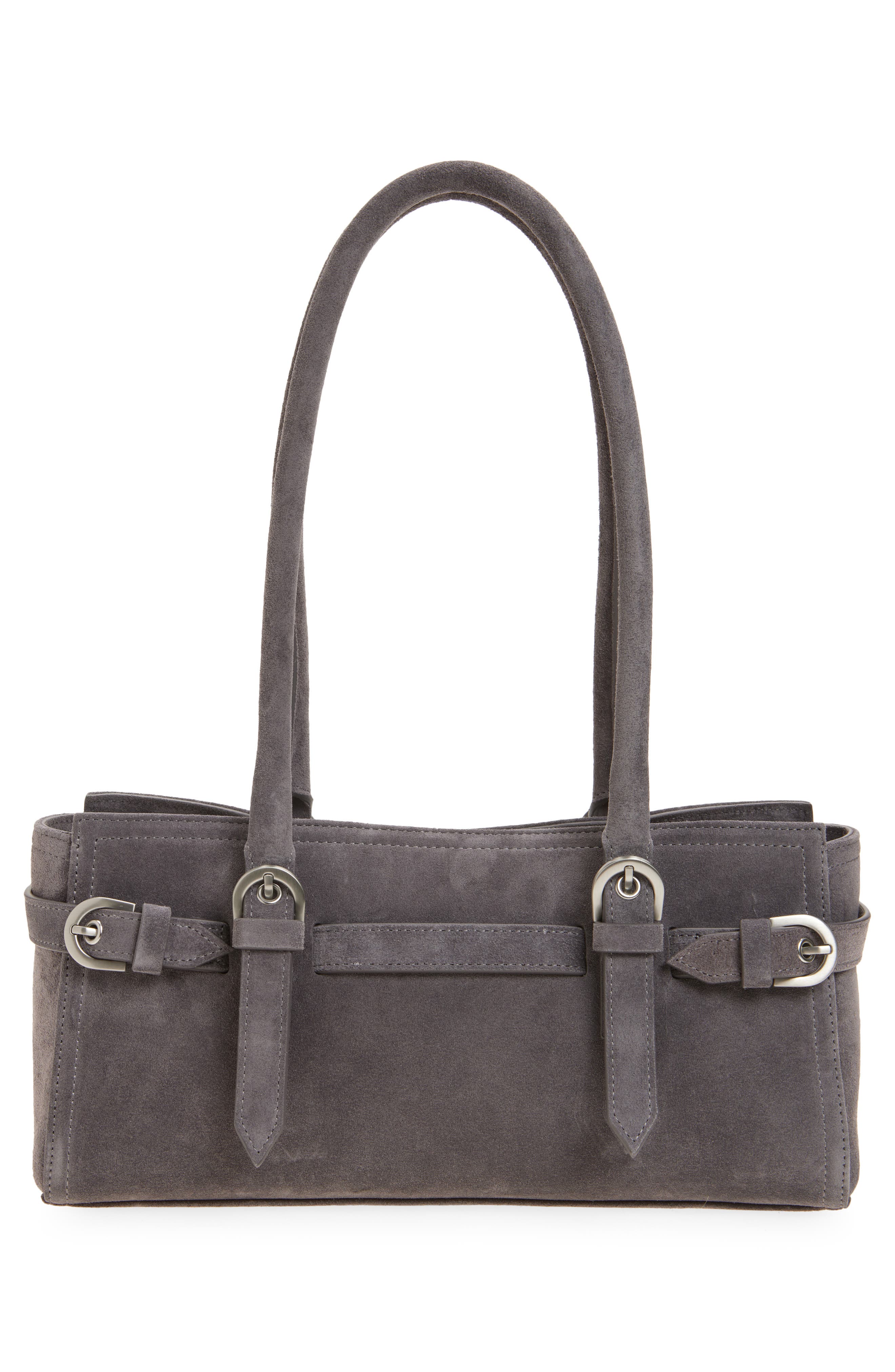 Reformation Dominique Leather Shoulder Bag, Alternate, color, Gunmetal Suede