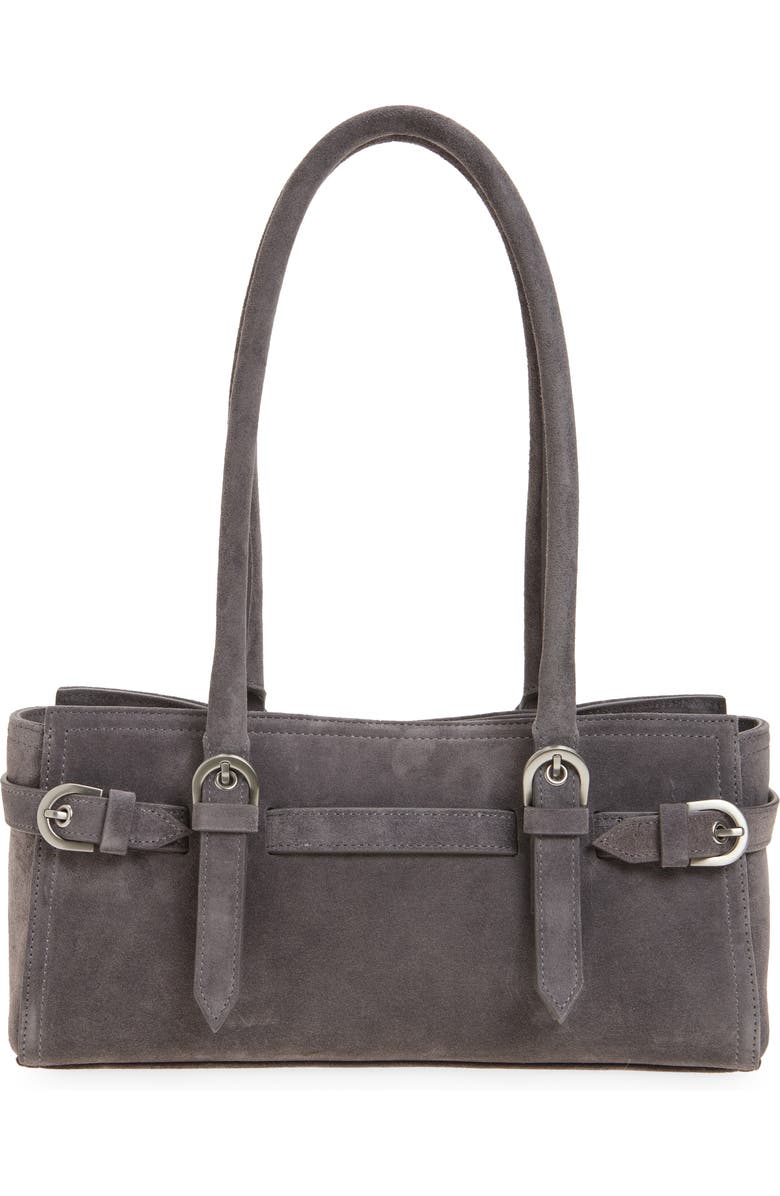 Reformation Dominique Leather Shoulder Bag, Alternate, color, Gunmetal Suede