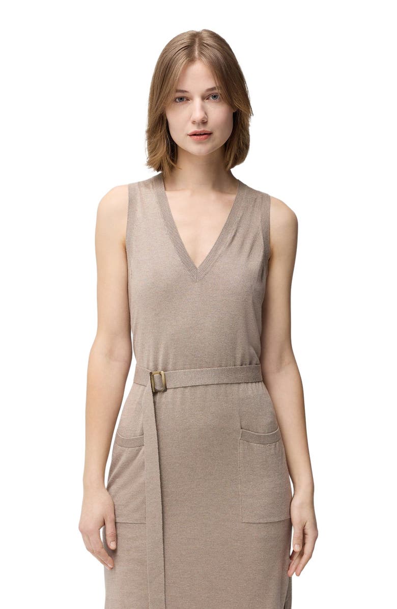 GOBI Mongolian Cashmere V-neck Silk Cashmere Dress, Alternate, color, Nomad