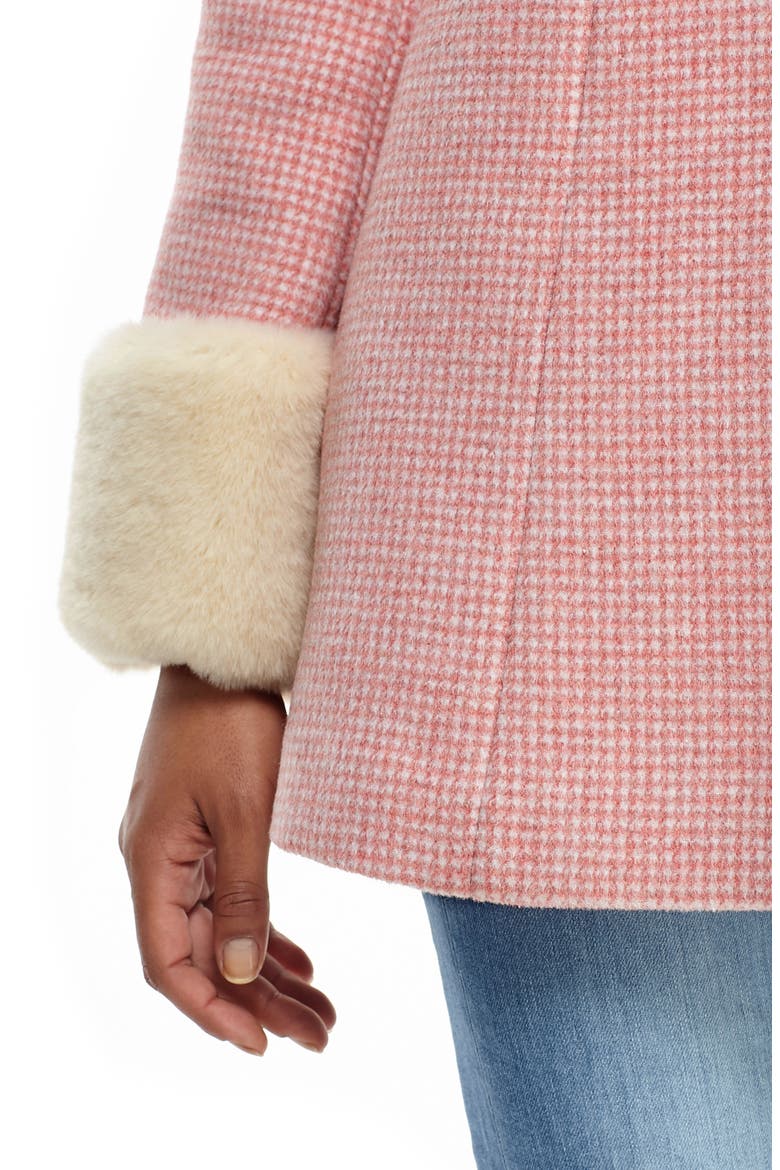 Eloise Check Coat with Faux Fur Trim (Nordstrom Exclusive), Alternate, color, PINK/ WHITE