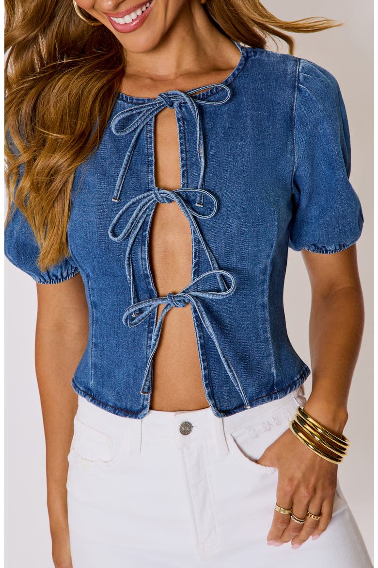 Delilah Tie Front Denim Top, Alternate, color, DENIM