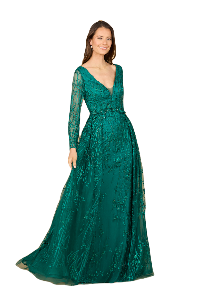 LARA New York Elegant Overskirt Dress with Long Sleeves, Main, color, Green
