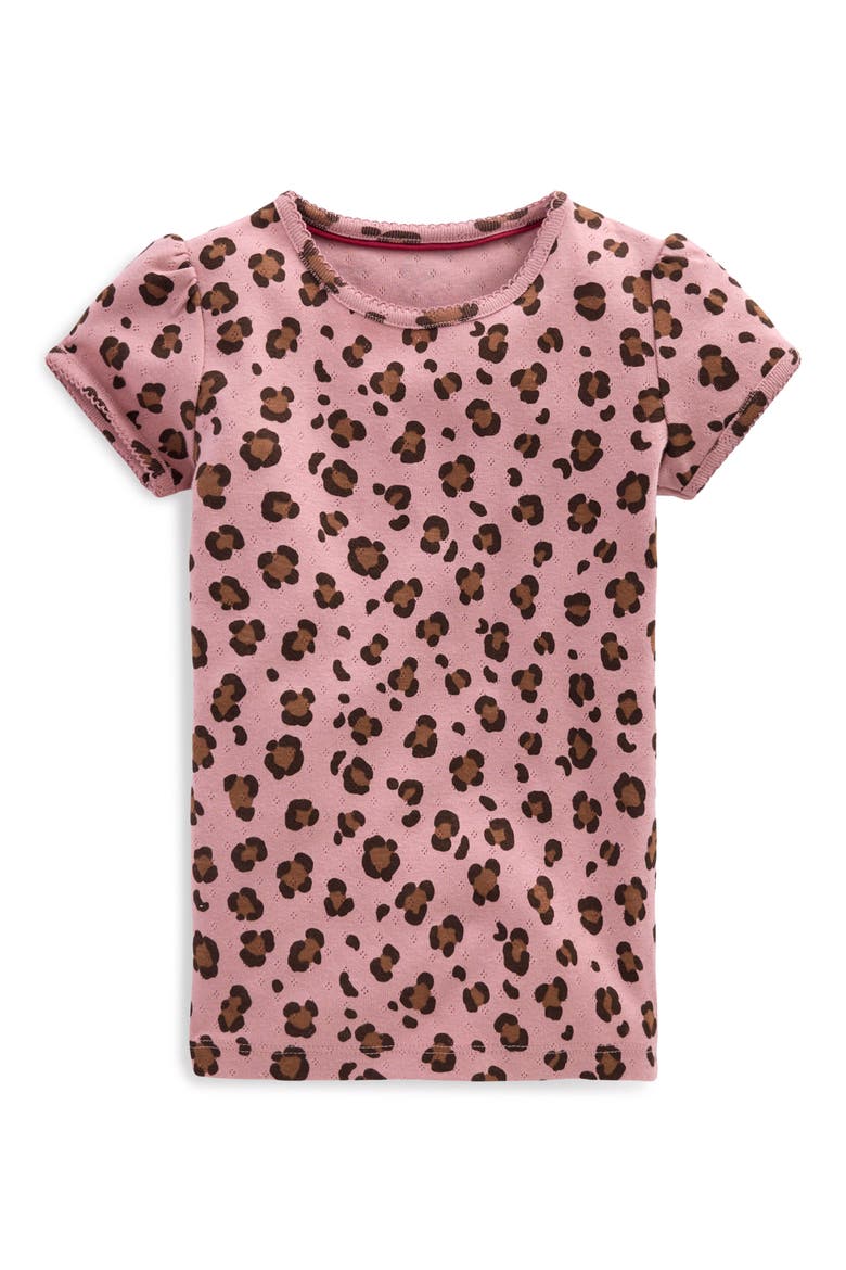 Kids' Leopard Print Short Sleeve Pointelle Top, Main, color, VINTAGE PINK LEOPARD