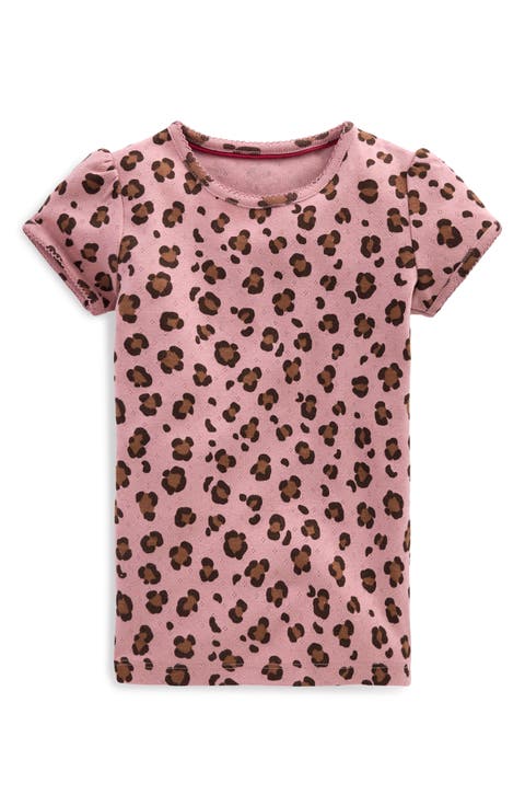 Kids' Leopard Print Short Sleeve Pointelle Top