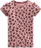 Mini Boden Kids' Leopard Print Short Sleeve Pointelle Top