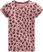 Mini Boden Kids' Leopard Print Short Sleeve Pointelle Top