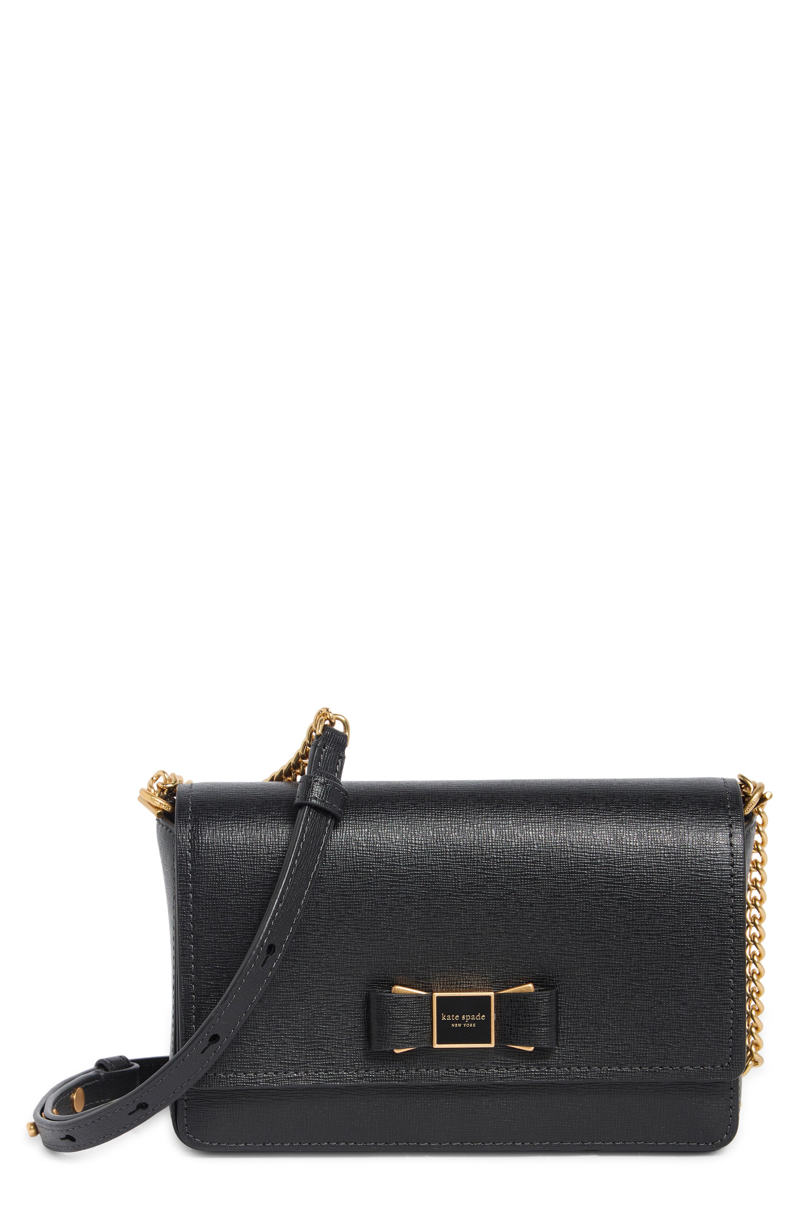 Morgan Bow Embellished Saffiano Leather Crossbody Bag