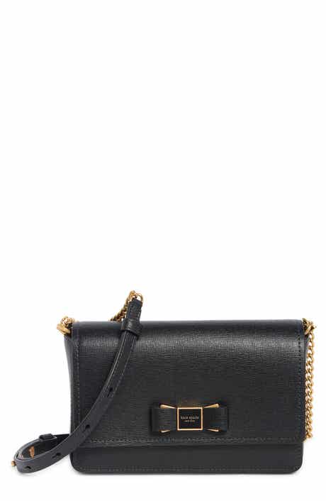 Morgan Bow Embellished Saffiano Leather Crossbody Bag