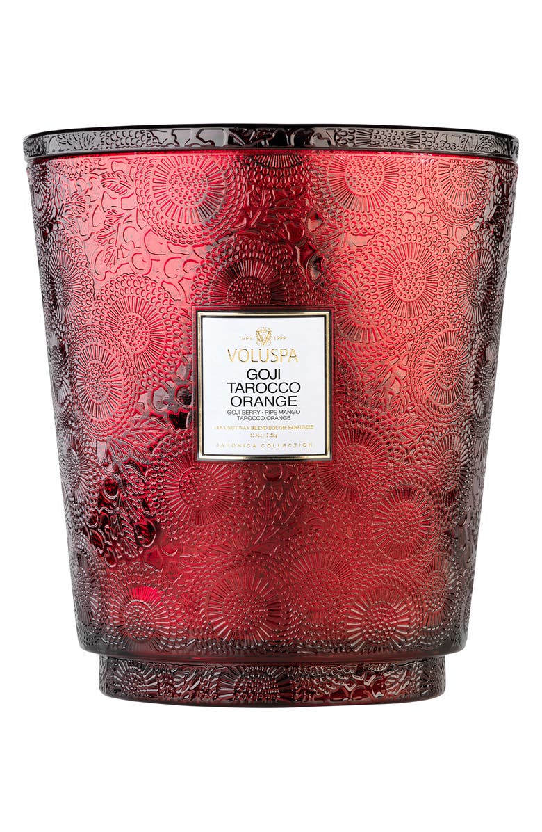 Voluspa Japonica Hearth Five-Wick Glass Candle, Main, color, Goji/Tarocco Orange