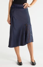 Damson Madder Elea Satin and Lace Midi Skirt