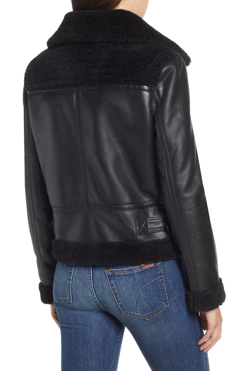 Kensie Faux Leather Moto Jacket with Faux Shearling Trim, Alternate, color,