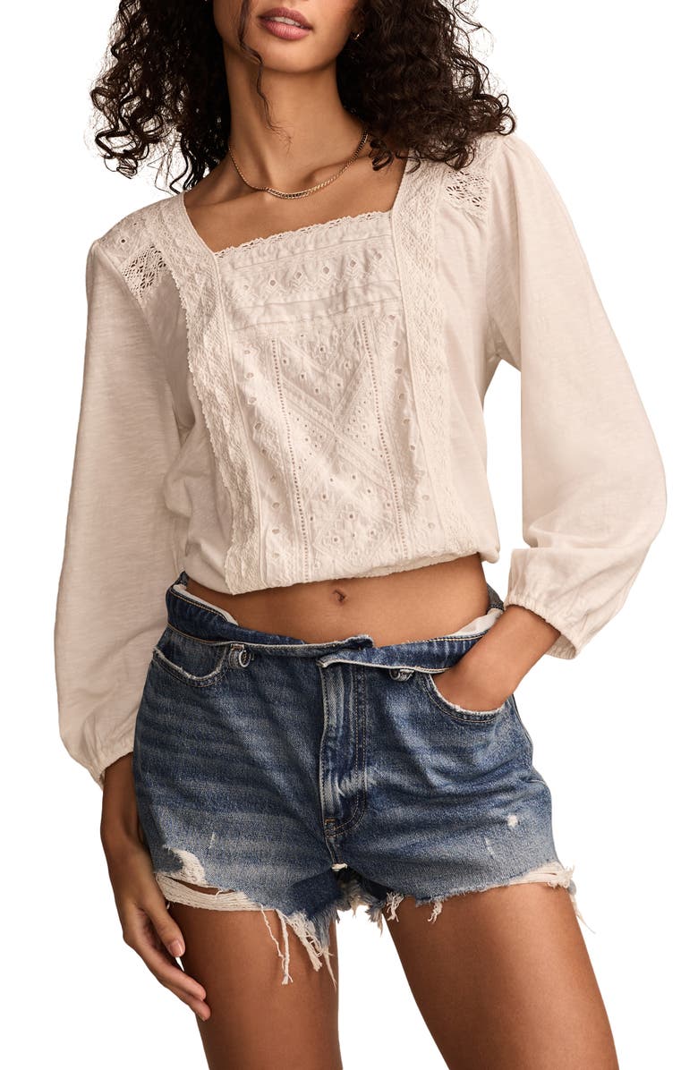 Lucky Brand Eyelet Crop Top, Main, color, 