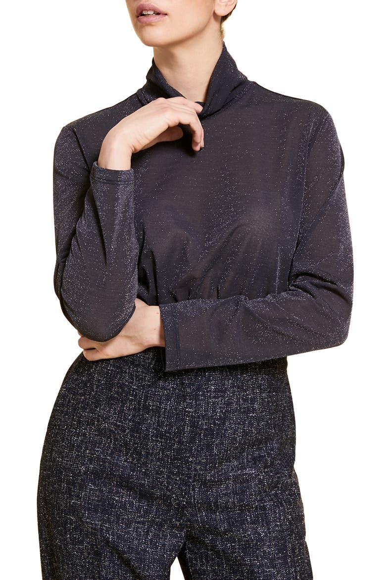 Russia Metallic Turtleneck Jersey Top, Main, color, DARK NAVY