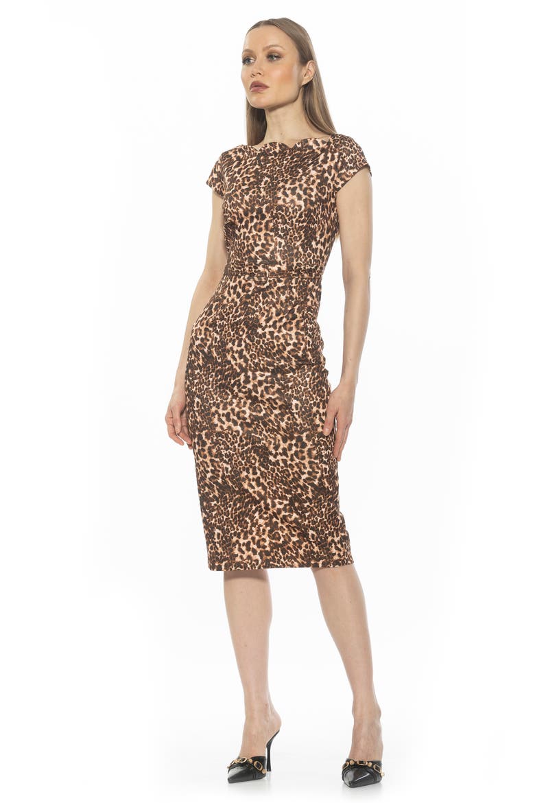 Lavinia Midi Sheath Dress, Alternate, color, BROWN LEOPARD