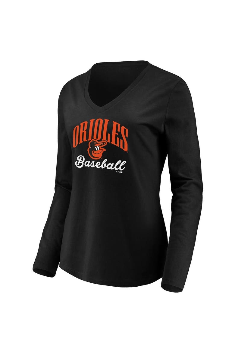Women's Fanatics Branded Black Baltimore Orioles Victory Script V-Neck Long Sleeve T-Shirt, Alternate, color, Black