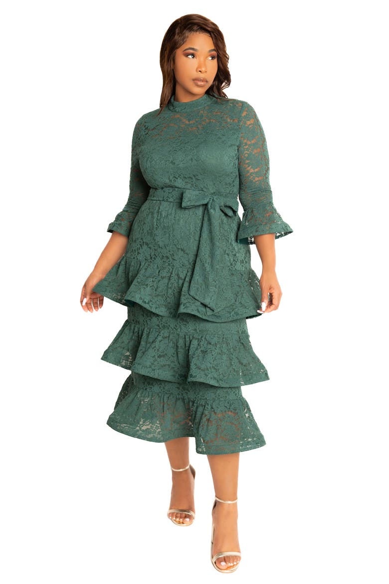 Tiered Lace Long Sleeve Maxi Dress, Alternate, color, EMERALD