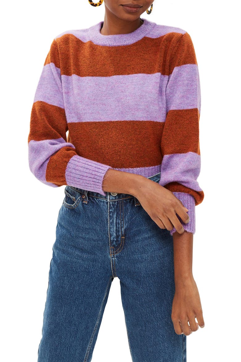 Bold Stripe Crewneck Sweater, Main, color, PURPLE MULTI