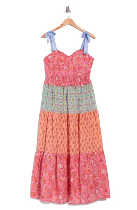 Tie Strap Smocked Tiered Cotton Maxi Dress