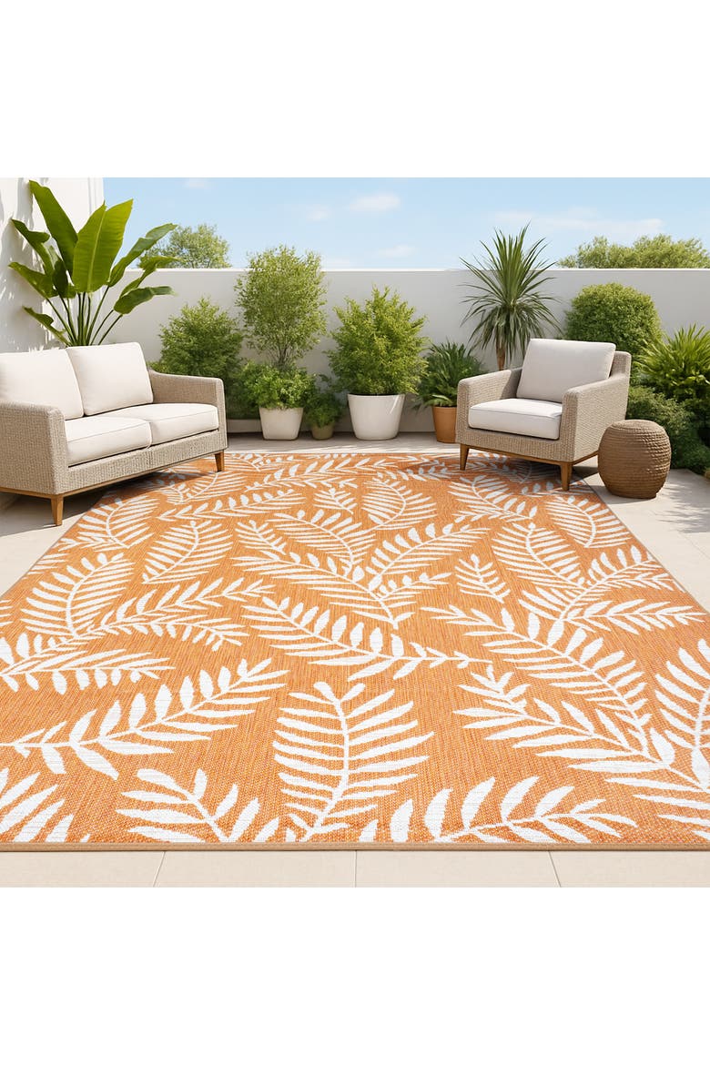 Nevis Palm Frond Indoor/Outdoor Area Rug, Alternate, color, Orange/Cream