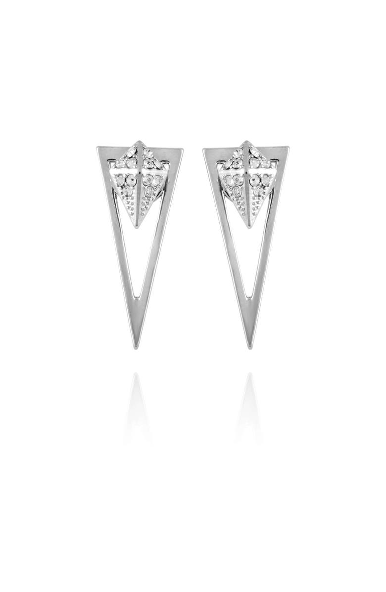 Vince Camuto Cubic Zirconia V-Jacket Earrings, Main, color, Silver Tone