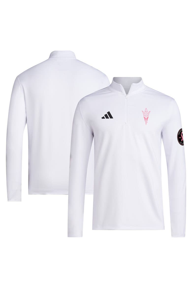 Men's adidas White Arizona State Sun Devils Wear Pink Quarter-Zip Pullover, Main, color, White