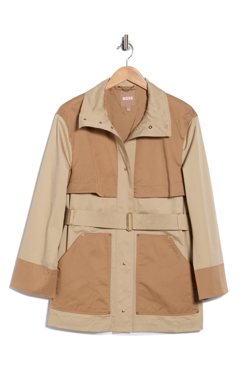 BOSS Cowala Belted Stretch Cotton Coat, Main, color, Medium Beige