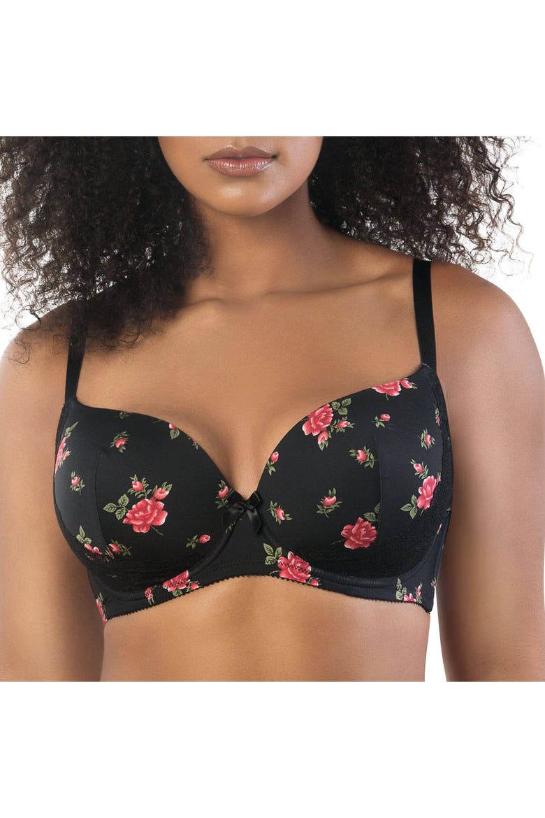 Casey Plunge Molded T-Shirt Bra, Main, color, Black w/ Rose Print