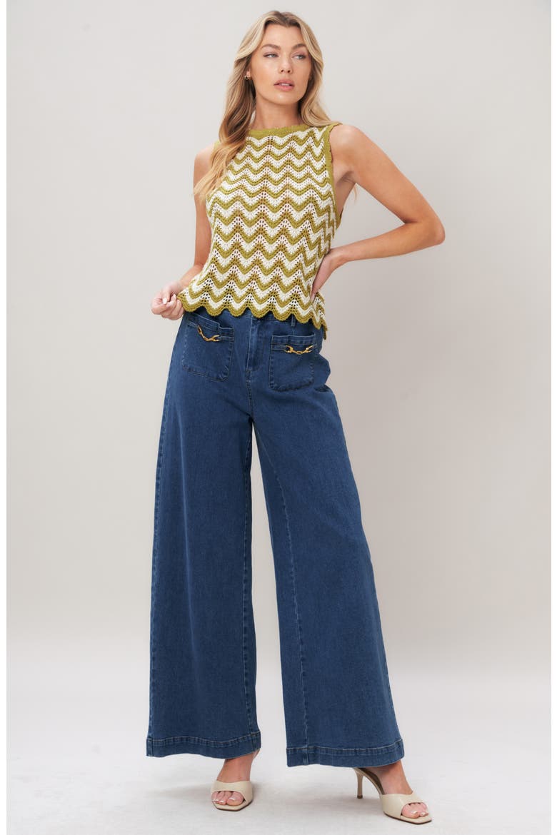Chevron Crochet Top, Alternate, color, OLIVE/ WHITE