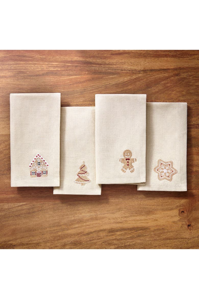 Gingerbread Bliss Embroidered Napkins Set of 4 Multicolor - 17"W x 17"L, Alternate, color, Multicolor
