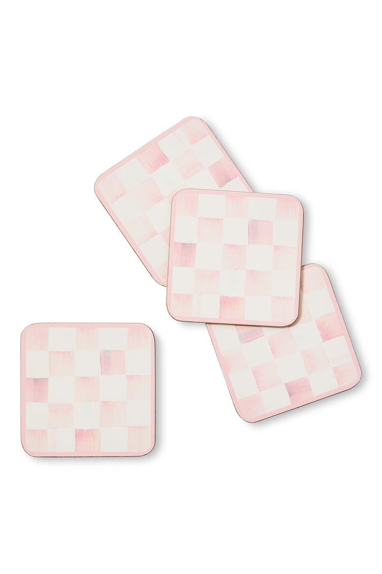 Set of 4 Rosy Check Cork Back Coasters, Alternate, color, ROSY