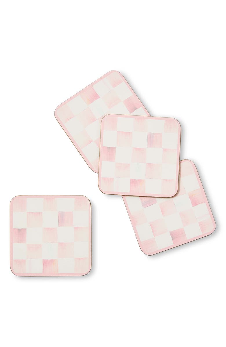 MACKENZIE CHILDS Set of 4 Rosy Check Cork Back Coasters, Alternate, color, Rosy