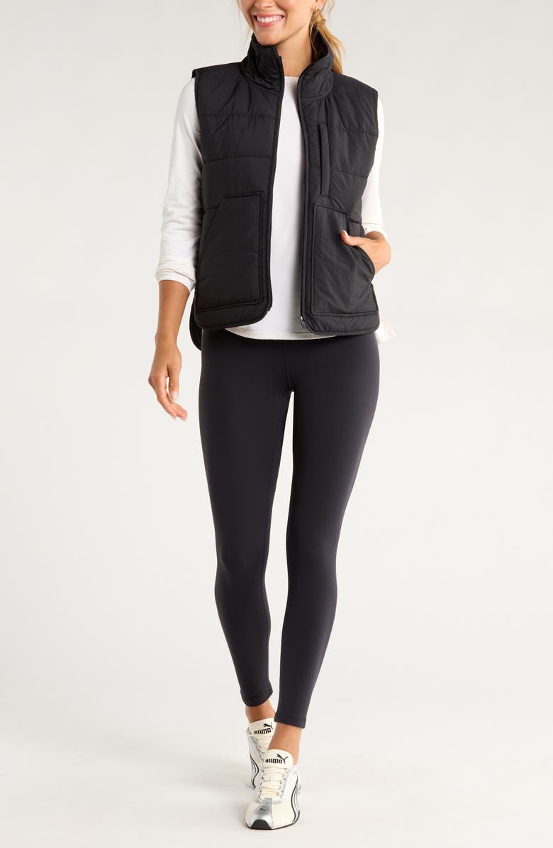 Zella Packable Quilted Vest, Alternate, color, Black