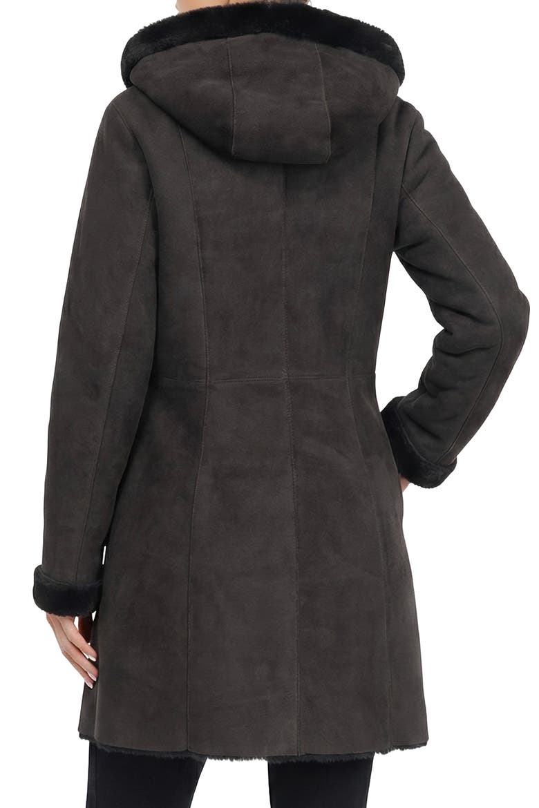 Merino Shearling Hooded Coat, Alternate, color, DARK BROWN
