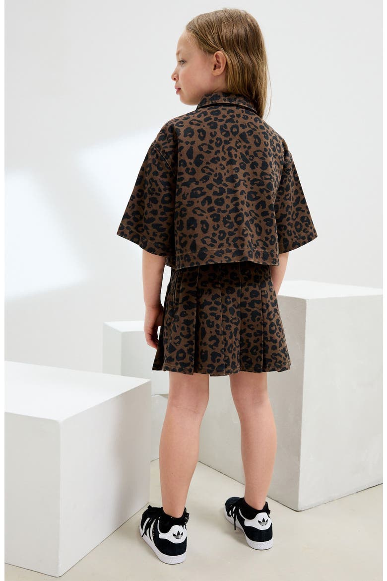 Kids' Leopard Print Cotton Shacket & Skirt Set, Alternate, color, LEOPARD