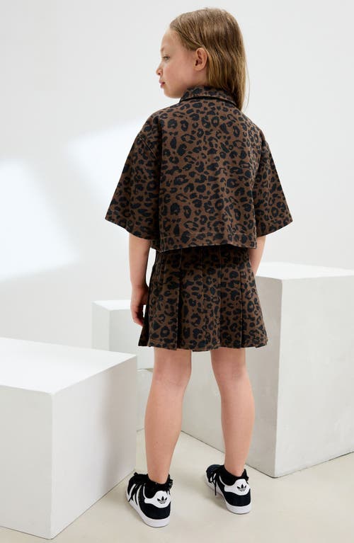 Next Kids' Leopard Print Cotton Shacket & Skirt Set In Brown