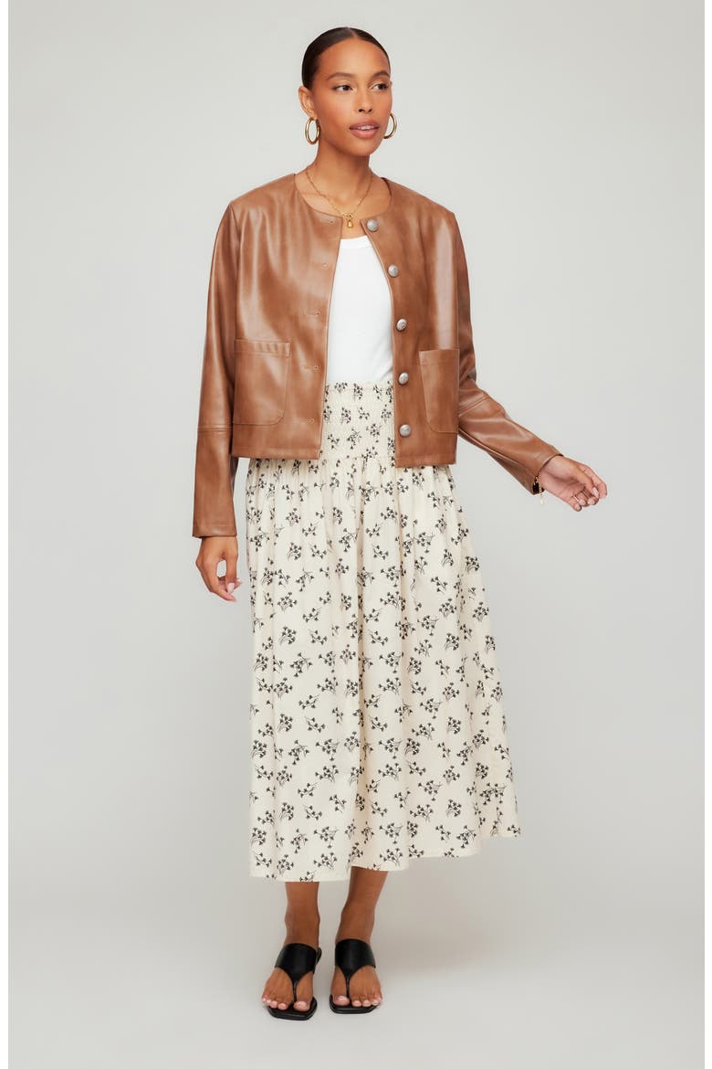 Rhea Floral Smock Waist Cotton Midi Skirt, Alternate, color, BEIGE PRINT