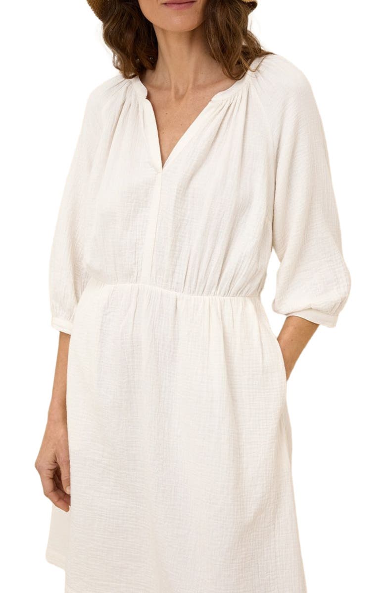 Pact Organic Cotton Coastal Double Gauze Peasant Dress, Alternate, color, Sea Salt