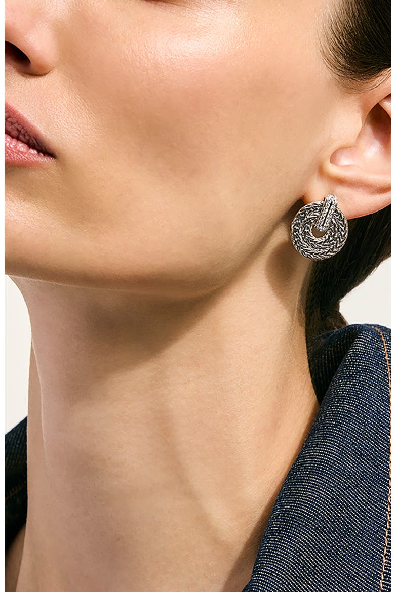 Icon Link Diamond Pavé Frontal Hoop Earrings, Alternate, color, SILVER